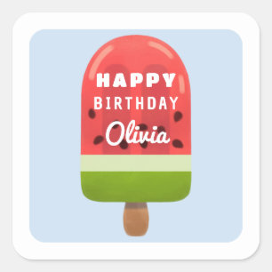 Cute Melon Popsicle Happy Birthday Square Sticker