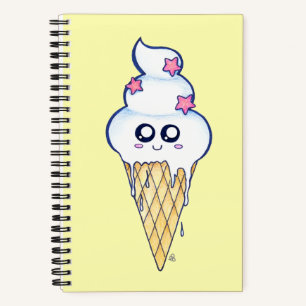 Cute Melting Ice Cream Cone, Kawaii Cartoon Notebook