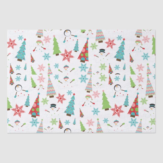 Cute Melting Snowman Funky Christmas Trees Tissue Paper (Front)