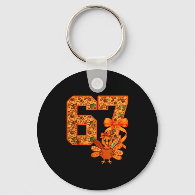 Cute Meme 67 Coquette Bow Turkey Thanksgiving Aest Key Ring (Front)