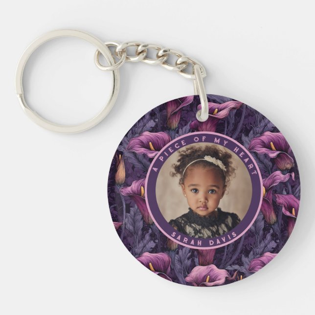 Cute memorial keepsake Calla Lilies Floral Key Ring (Front)