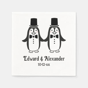 Cute Men Penguins Wedding Couple Names Date #2SmP Napkin