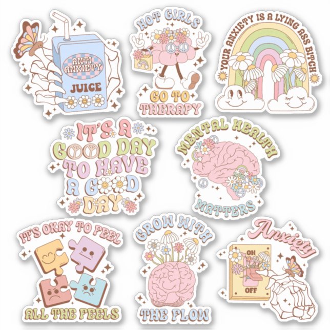 Cute Mental Health Awareness Vinyl Sticker Pack (Front)