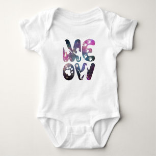 Cute Meow Cat Silhouettes and Cat Paw Prints Baby Bodysuit