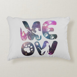 Cute Meow Cat Silhouettes and Cat Paw Prints Decorative Cushion
