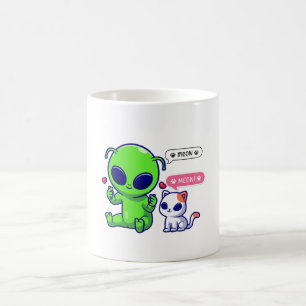 CUTE MEOW CAT WITH ALIEN  COFFEE MUG