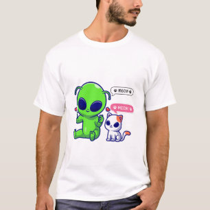 CUTE MEOW CAT WITH ALIEN  T-Shirt