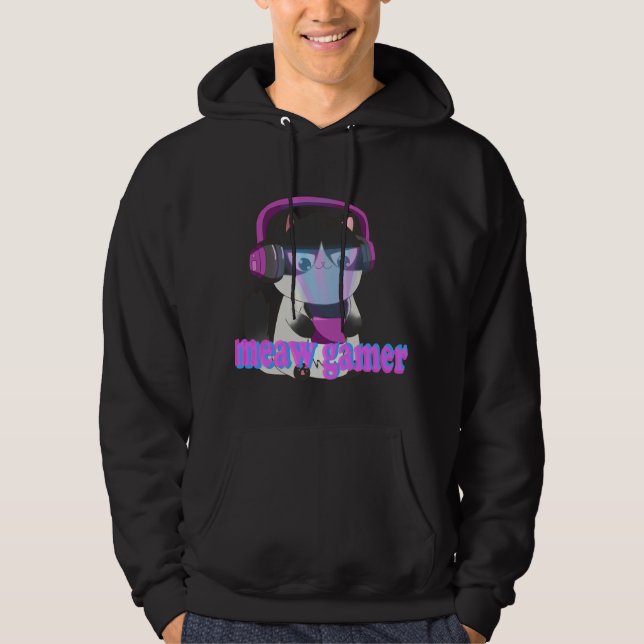 Cute Meow Gamer Cat - Kawaii Gaming Kitten Hoodie (Front)