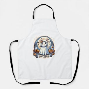 Cute Meow-lolween Cat in Ghost Costume Halloween A Apron