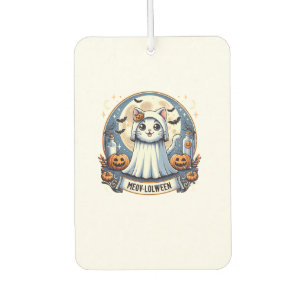 Cute Meow-lolween Cat in Ghost Costume Halloween A Car Air Freshener