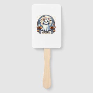 Cute Meow-lolween Cat in Ghost Costume Halloween A Hand Fan