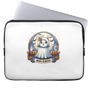Cute Meow-lolween Cat in Ghost Costume Halloween A Laptop Sleeve