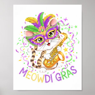 Cute Meowdi Gras Funny Mardi Cat Poster