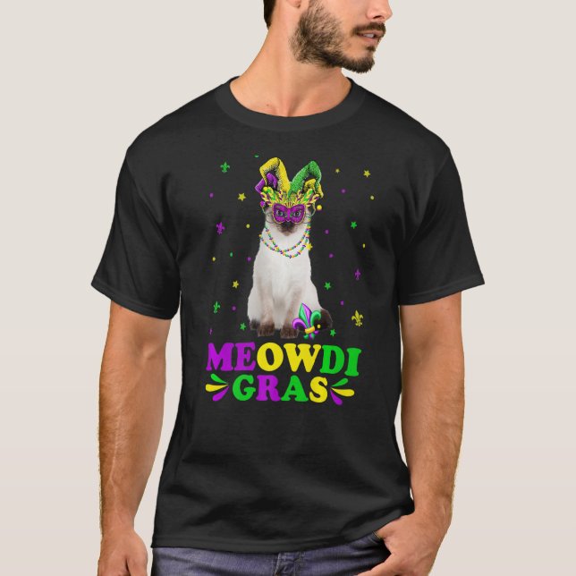 Cute Meowdi Gras Siamese Cat Carnival Mask Mardi G T-Shirt (Front)