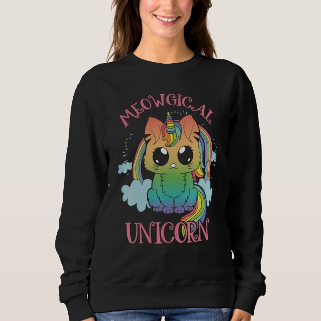 Cute Meowgical Unicorn Cat Magic Colourful Rainbow Sweatshirt (Front)