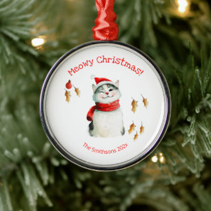 Cute Meowy Cat Christmas Metal Ornament