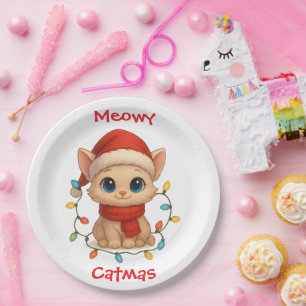 Cute Meowy Catmas Cat Merry Christmas Funny Paper Plate