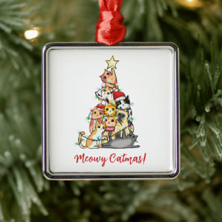 Cute Meowy Catmas Cats Christmas Tree Metal Ornament