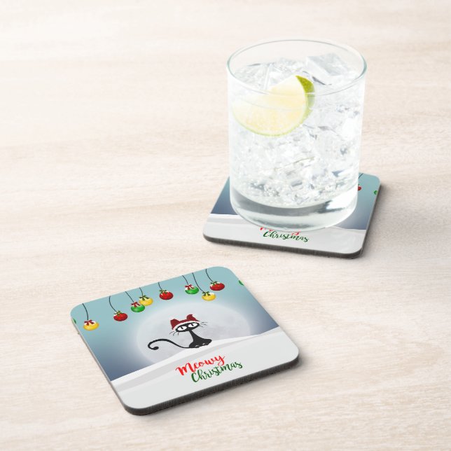 Cute Meowy Christmas Beverage Coaster (Right Side)