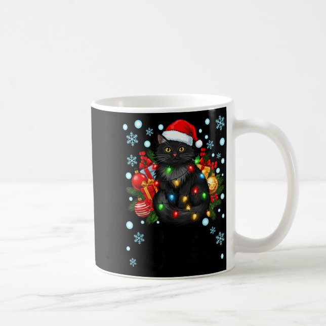 Cute Meowy Christmas Black Cat Santa Hat Xmas Wome Coffee Mug (Right)