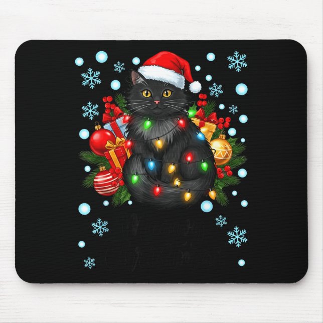 Cute Meowy Christmas Black Cat Santa Hat Xmas Wome Mouse Pad (Front)