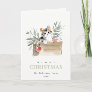 Cute Meowy Christmas Box Cat Corporate Logo Holiday Card