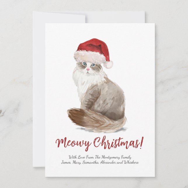 Cute Meowy Christmas Cat Custom Holiday Card (Front)