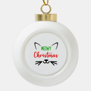 Cute Meowy Christmas Cat Face  Ceramic Ball Christmas Ornament