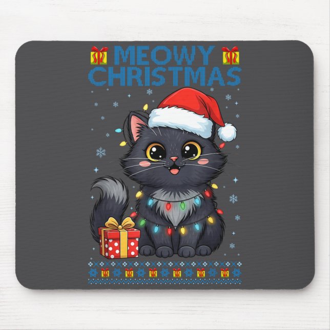 Cute Meowy Christmas Cat – Kawaii Holiday Kitty Te Mouse Pad (Front)