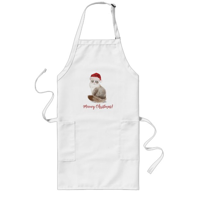 Cute Meowy Christmas Cat Long Apron (Front)