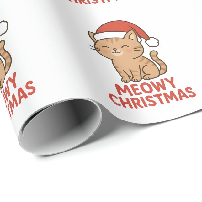 Cute Meowy Christmas Cat Santa Hat Wrapping Paper (Roll Corner)