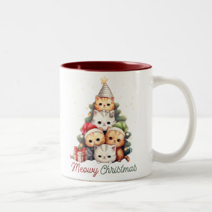 Cute Meowy Christmas Cats Two-Tone Coffee Mug