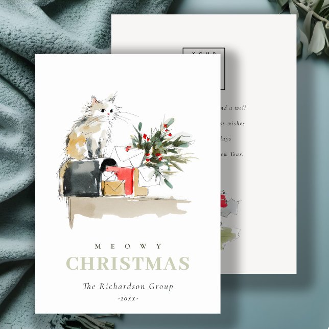 Cute Meowy Christmas Gift Cat Corporate Logo Holiday Card (Creator Uploaded)
