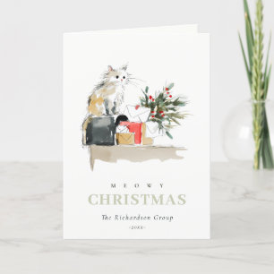 Cute Meowy Christmas Gift Cat Corporate Logo Holiday Card