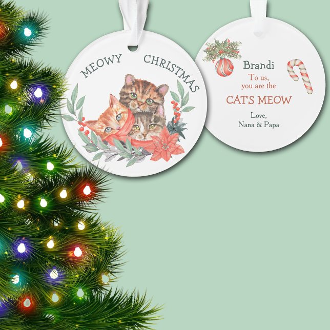 Cute Meowy Christmas Kitten Wreath Kids Ornament (Creator Uploaded)
