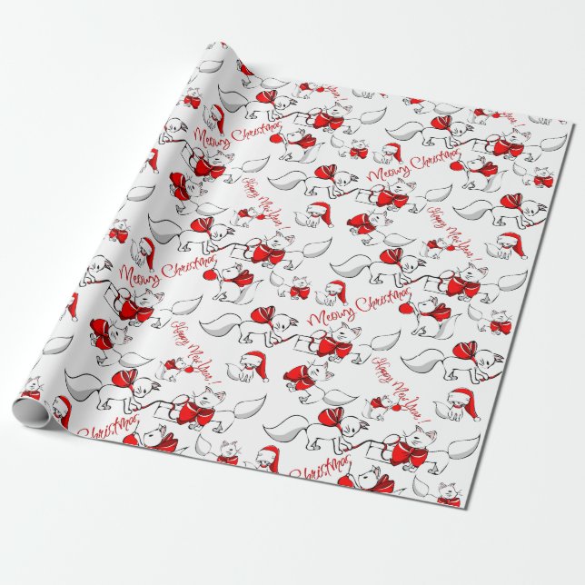 Cute Meowy Christmas Kitties Wrapping Paper (Unrolled)