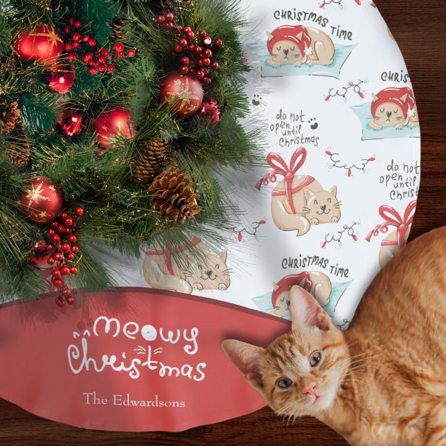 Cute Meowy Christmas Kitty Cat Pattern Christmas Brushed Polyester Tree Skirt (Creator Uploaded)