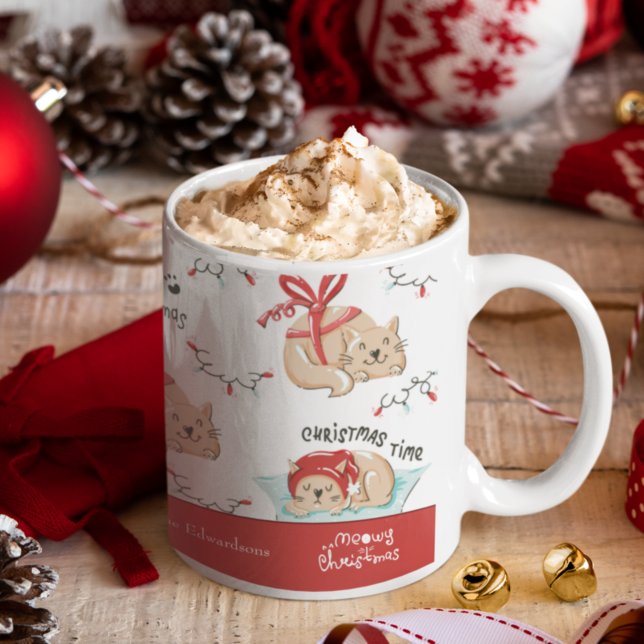 Cute Meowy Christmas Kitty Cat Pattern Coffee Mug (Creator Uploaded)