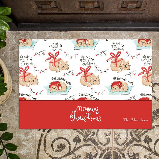 Cute Meowy Christmas Kitty Cat Pattern Doormat (Creator Uploaded)