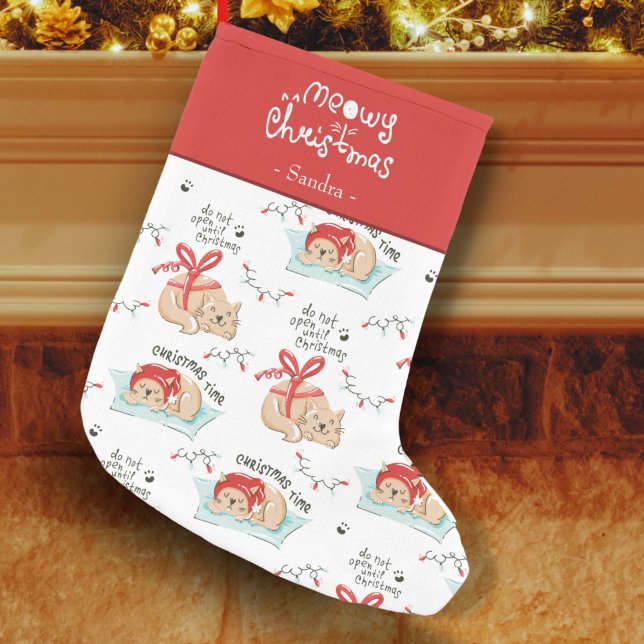 Cute Meowy Christmas Kitty Cat Pattern Small Christmas Stocking (Creator Uploaded)