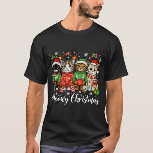 Cute Meowy Christmas Light Santa Hat Xmas Decorati T-Shirt