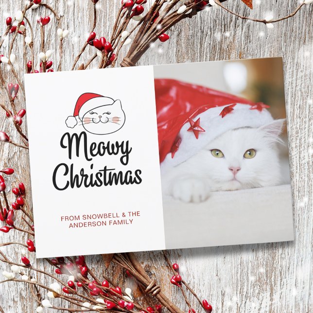 Cute Meowy Christmas Photo Pet Cat Holiday Card (Creator Uploaded)