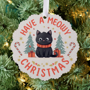Cute Meowy Christmas Purrfect Black Cat Tree Decoration Card
