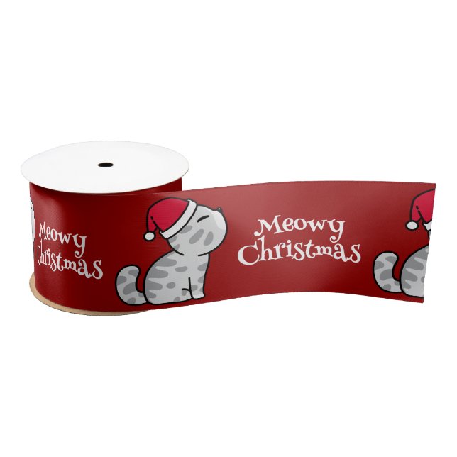 Cute Meowy Christmas Santa Cats Satin Ribbon (Spool)