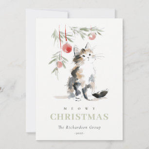 Cute Meowy Christmas Tree Cat Corporate Logo Holiday Card
