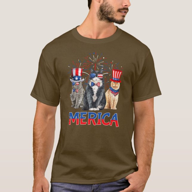 Cute Merica Uncle Sam Cat American USA Flag 4th T-Shirt (Front)