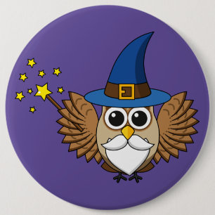 Cute Merlin the Wizard Owl Cartoon 6 Cm Round Badge