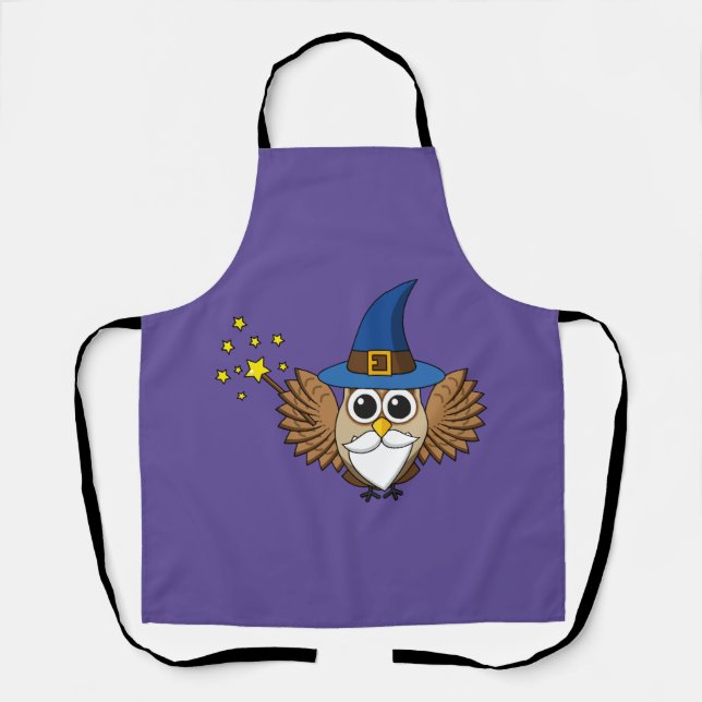 Cute Merlin the Wizard Owl Cartoon Apron (Front)