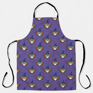 Cute Merlin the Wizard Owl Cartoon Apron