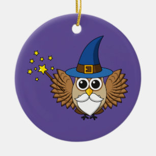 Cute Merlin the Wizard Owl Cartoon Ceramic Ornament